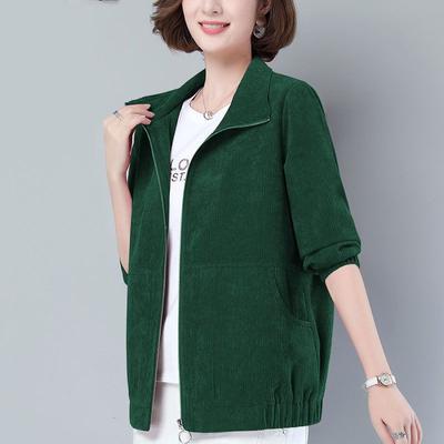 Короткая куртка женская весна и осень большой размер свободная и тонкая блузка с длинными рукавами вельветовая одежда для мам среднего возраста