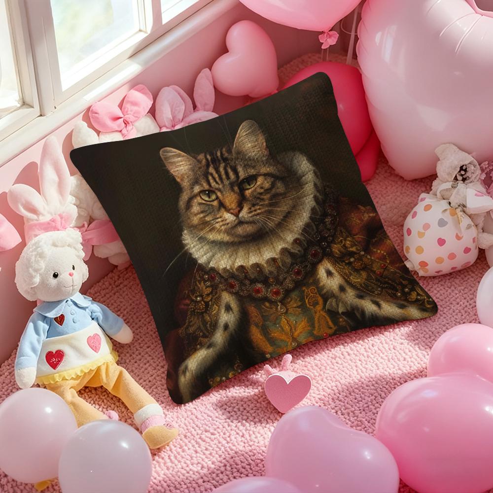 Ренессанс Королевский Кот Смешная Наволочка Противопылевой Клещ Наволочка Невидимая Молния Шелковистый Короткий Плюш Чехол на Подушку для Дивана