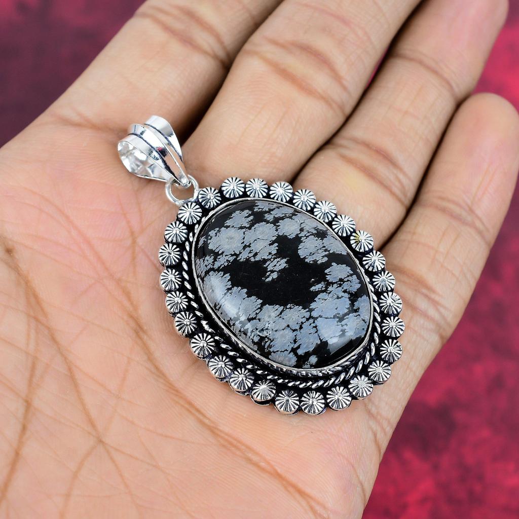 Подвеска из обсидиана «Снежинка», кулон из цельного серебра 925 пробы, ювелирные изделия ручной работы с драгоценными камнями, подарки для подвески