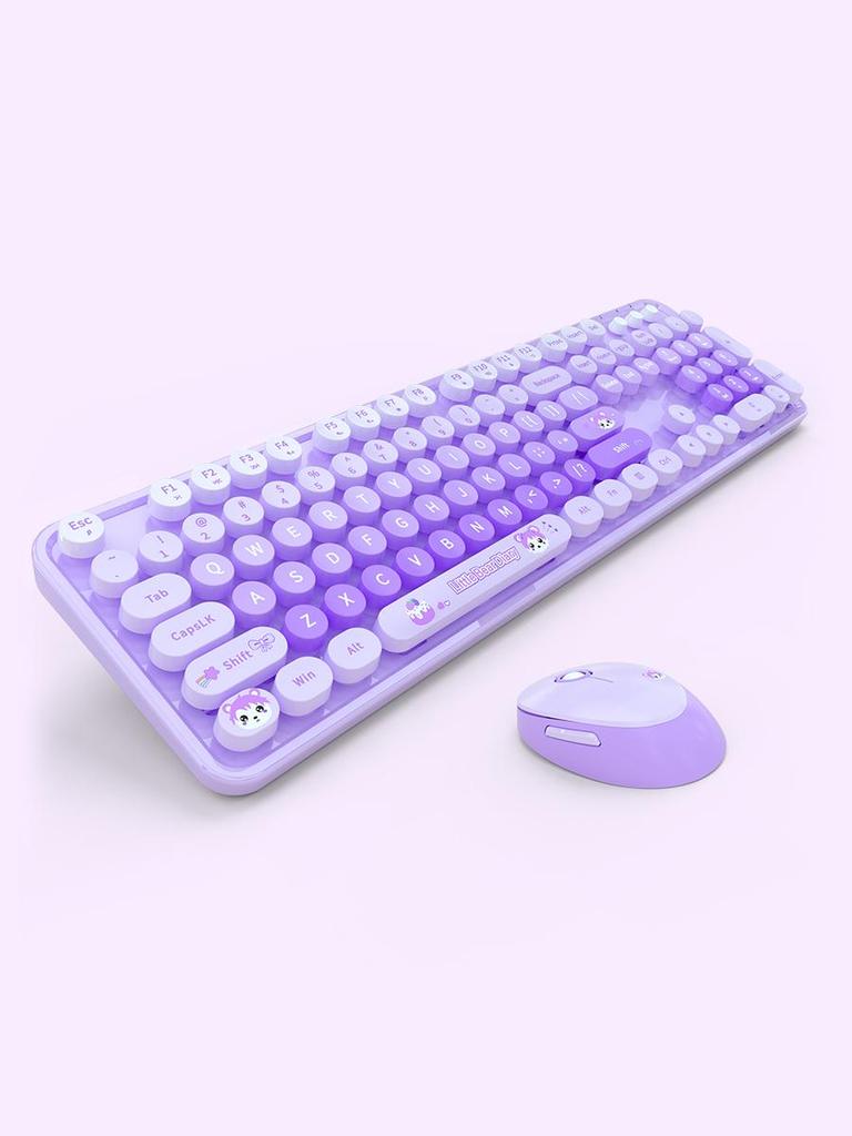 Mofii Беспроводная клавиатура и мышь в комплекте, 2,4 ГГц ретро полноразмерная клавиатура с цифровой панелью и симпатичная беспроводная мышь для компьютера ПК