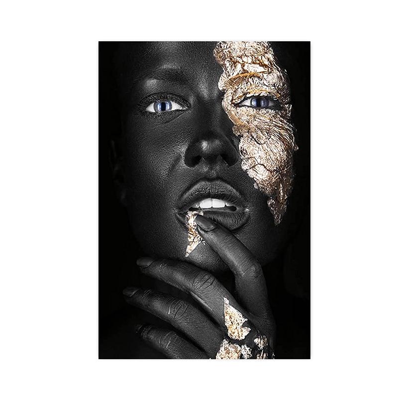 African Art Black Gold Women Posters and Prints Modern Portrait Canvas Painting Wall Art Picture for Living Room Home Decoration
