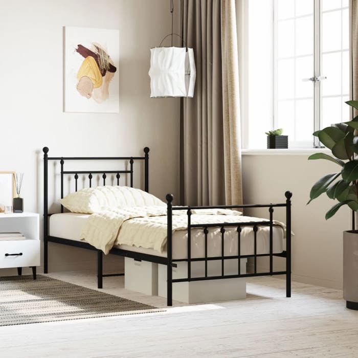 VidaXL Metal Bed Frame with Headboard-Footboard Black 90x200 Cm 353548