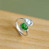 Silver 925 Inlaid Green and White Dual Tone Natural Chalcedony Gourd Rings for Women Exquisite and Fashion Ring Jewelry Gifts