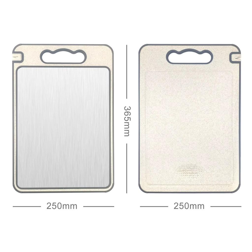 1pc Kitchen Food-grade Steel Cutting Board Non-toxic Double Sided Chopping Board Anti-slip Bpa-free Silicone Edges Wheat Straw Board