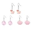Stylish Pink Resin Earrings Set With White Cloud Duck And Dice Design For Women