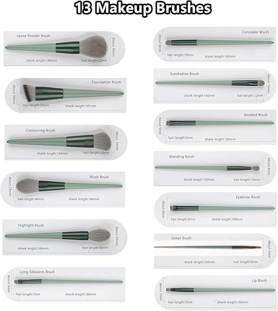 13 Pcs Makeup Brushes Set, Foundation Powder Concealer Eyeshadow Blush Highlighter Eyebrow Brush Make Up Brush Set,