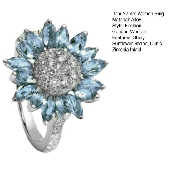 Женское свадебное кольцо с блестящим кубическим цирконием, инкрустированное сверкающим геометрическим украшением, белый аквамарин в форме подсолнуха