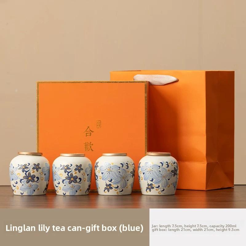 Ceramic tea jar, household moisture-proof sealed jar, small tea compartment, portable travel storage jar