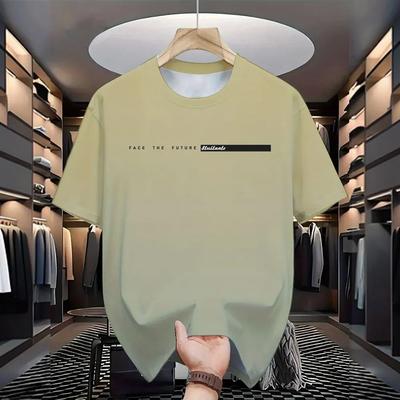 Футболка с коротким рукавом, с принтом полоски и букв, повседневная одежда для выходных, с круглым вырезом, для мужчин и подростков, для отпуска на курортах, весна/лето/осень