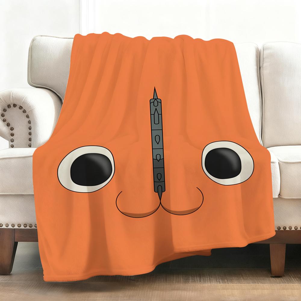 Anime P-Pochita Cute Throw Soft Flannel Blanket Warm Knee Skin-Friendly Throw for Sofa Office Bed Traveling Winter Oversize