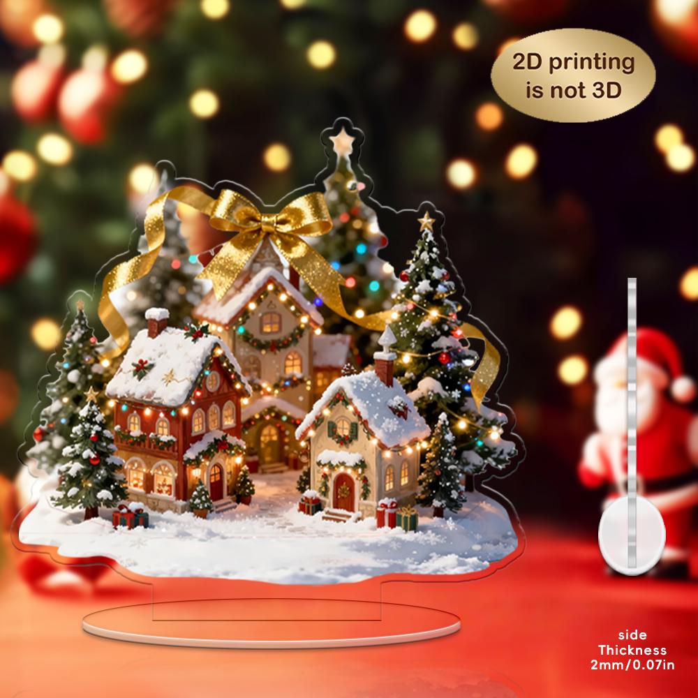 2D Рождественский домик-елка Снежный Золотой бант Акриловые украшения Украшение стола для зоны Подарок - Рождественская тематика Украшения
