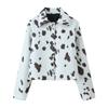 Womens French Style Irregular Animal Print Short Jacket Street Fashion Button Front Coat