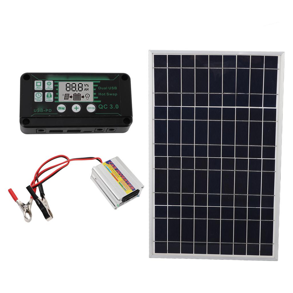 30W Solar Panel Kit with 220W Inverter and MPPT QC3.0 Controller, Portable Solar for RV Camping Boat Car 12V Battery