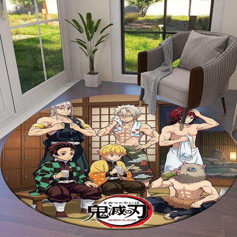 Demon Slayer Kimetsu No Yaiba Round Area Rug Carpet Rug For Living Room Bedroom Sofa Playroom Decor Nonslip Floor Mat