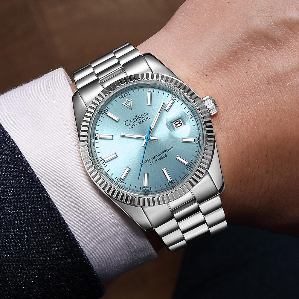 Cadisen 8214 Новые роскошные мужские часы высшего бренда с коробкой, водонепроницаемые 10 атм, 21 УКРАШЕНИЕ, автоматические мужские механические часы