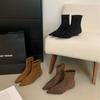 Осень и зима универсальные эластичные тонкие ботильоны на мягкой подошве с острым носком, ботильоны-котята с острым носком и короткие ботильоны 2025 года, черные замшевые одинарные ботильоны