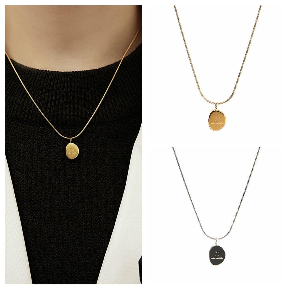 Minimalist Small Round Pendant Necklaces Fashion Clavicle Chain Choker Letter Necklace  Women