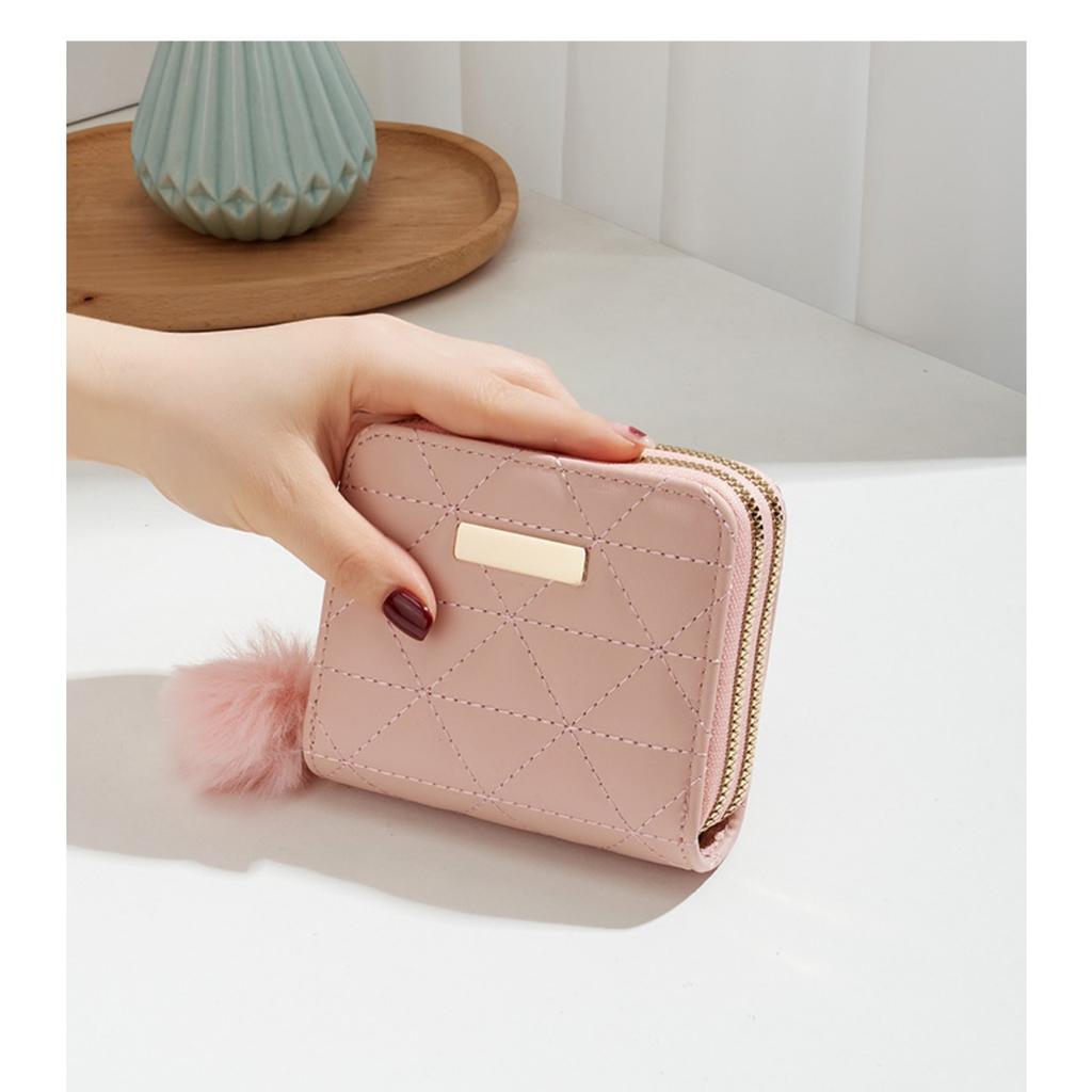 Маленькая сумка-меховой шарик, Двухслойный кошелек, Алмазная сетка, Женский, Короткий, Ручной, Кошелек для монет