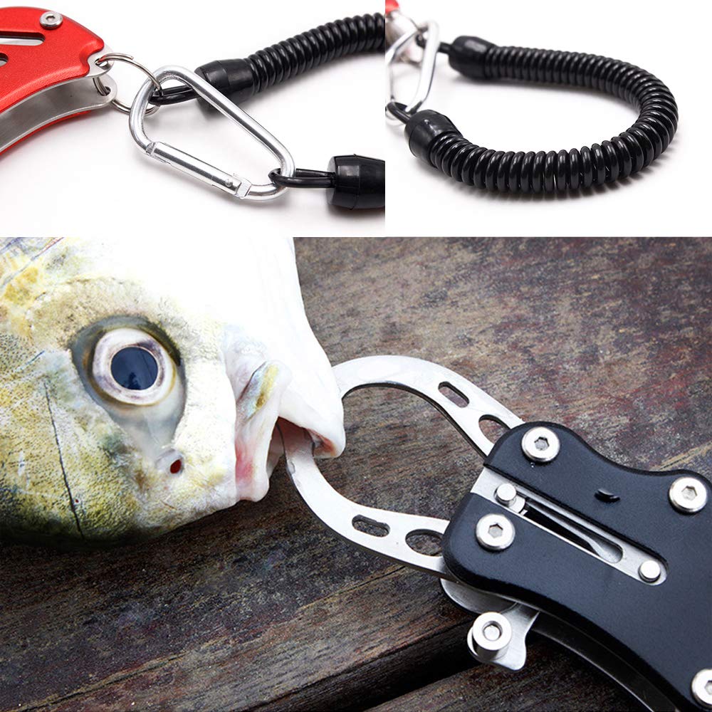 Fish fishing fish made of aluminum with safety rope grip, equipment, catcher, alloy, (red)