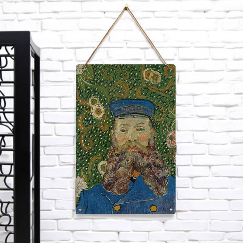 Van Gogh Style Postman Portrait Metal Wall Art Vintage Oil Painting Texture Home Decor Living Room