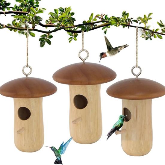 Домик для колибри, натуральный деревянный домик для гнездования колибри, изготовленный вручную, подвесной домик для птиц