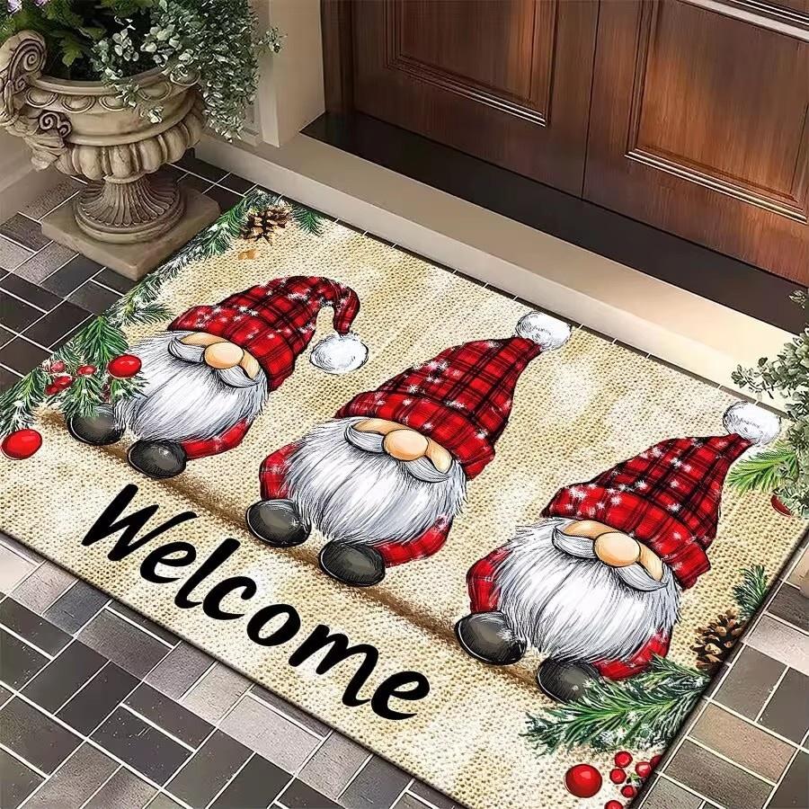 Christmas Gnome Print Doormat Black Festive Door Mat Floor for Kitchen Living Room Bedroom Bathroom Holiday for Halloween Decor