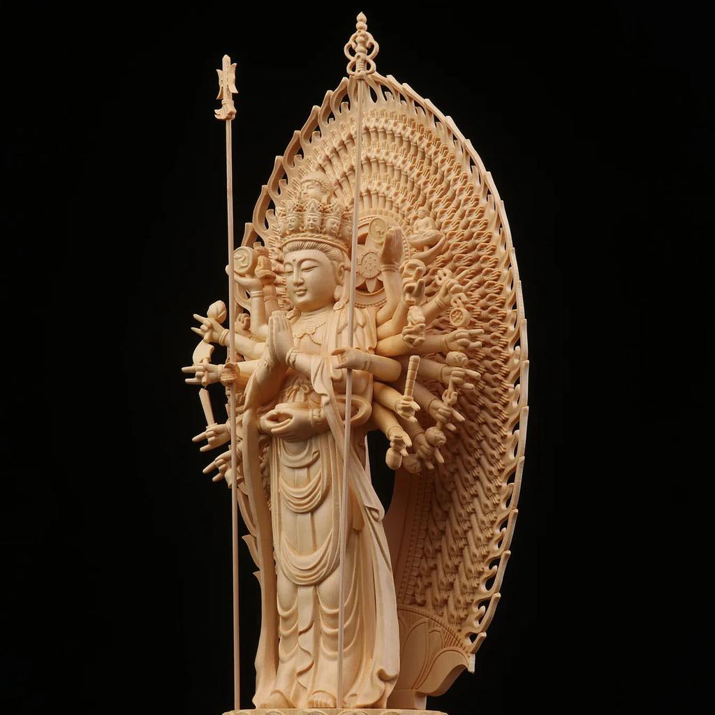 Китайская большая твердая деревянная статуя Будды Гуаньинь Тысячерукая скульптура Домашний декор