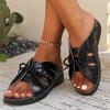 Ladies' Flat Bottomed Casual Slippers, Women's Summer Thick Soled Hollow Bow Sandals, Breathable and Comfortable