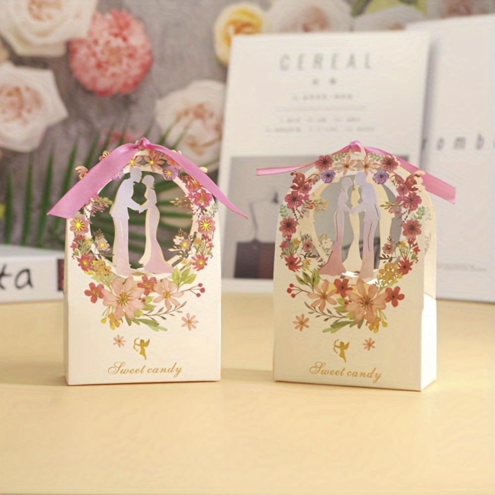 15 шт. Цветочные коробки для конфет с лентами, упаковочная коробка для свадебного подарка, мешочки для угощений на девичник, подарочная упаковка, бумажные принадлежности для вечеринок, подарок на свадьбу