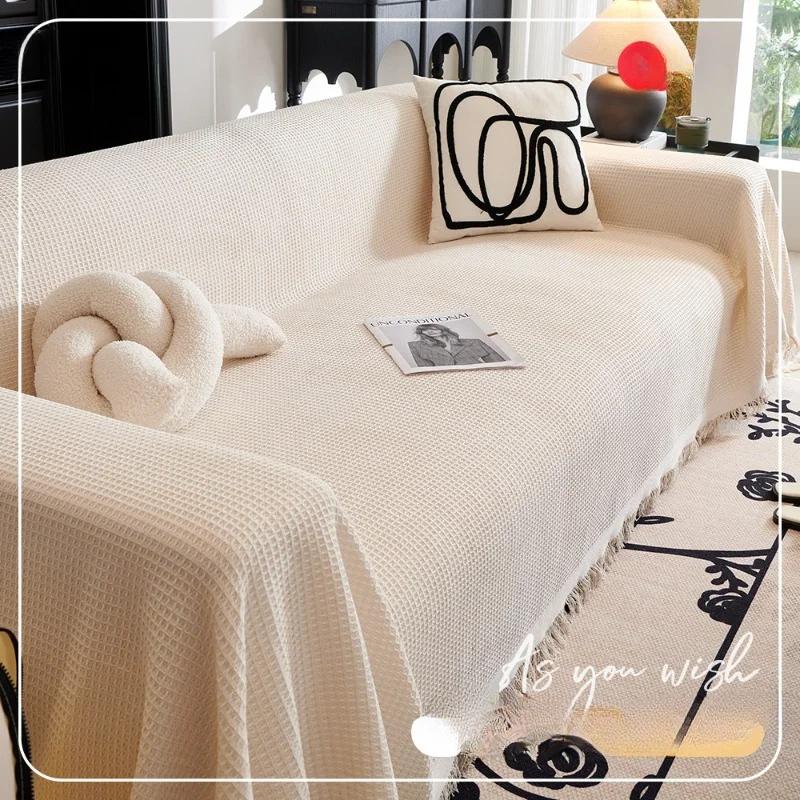 Cushion Universal Full Wrap Sofa Cover Sofa Towel Full Cover Fabric Ins Cream Wind Cotton Yarn Camping Blanket Sofa