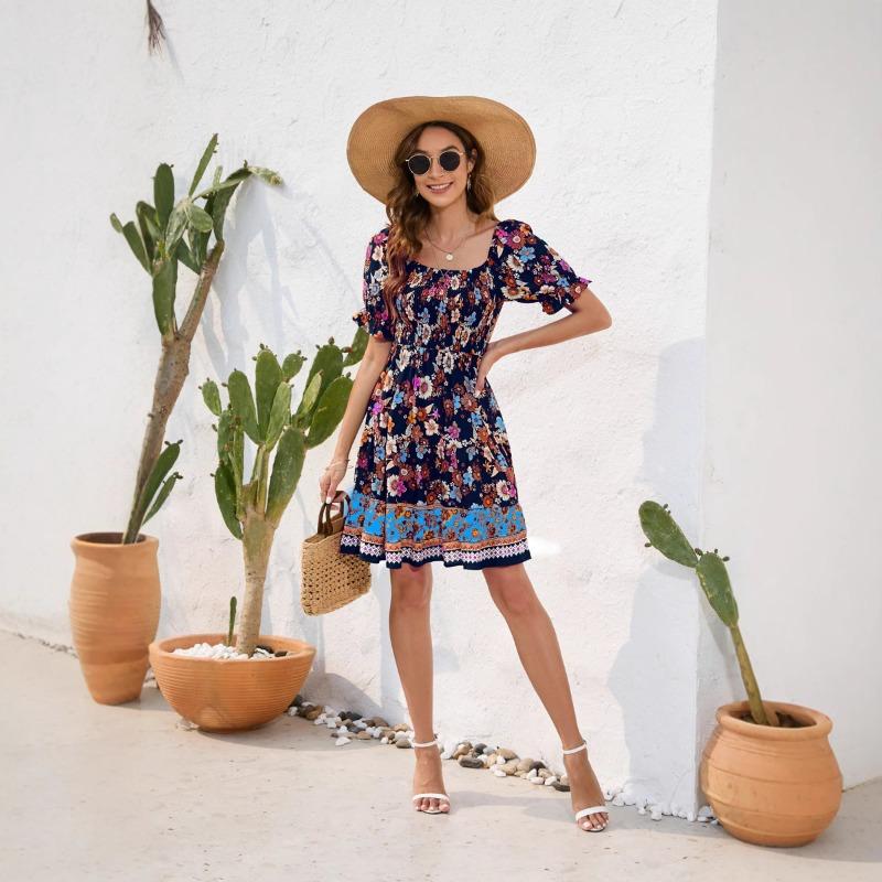 Весенне-летнее женское платье с цветочным принтом на талии в стиле бохо для отдыха и путешествий
