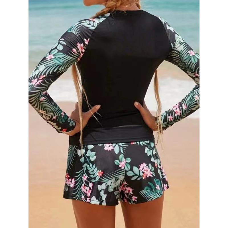 2025 Long Sleeve Surfing Swimsuit Print Swimwear Women Two Pieces Diving Clothes Beachwear Bathing Swimming Swim Suit