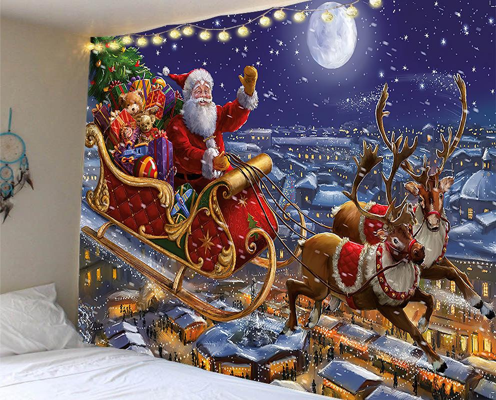 Рождественский гобелен Санта-Клаус Снеговик Новогодний фон Настенное украшение Камин Чулки Подарки Подвесная ткань