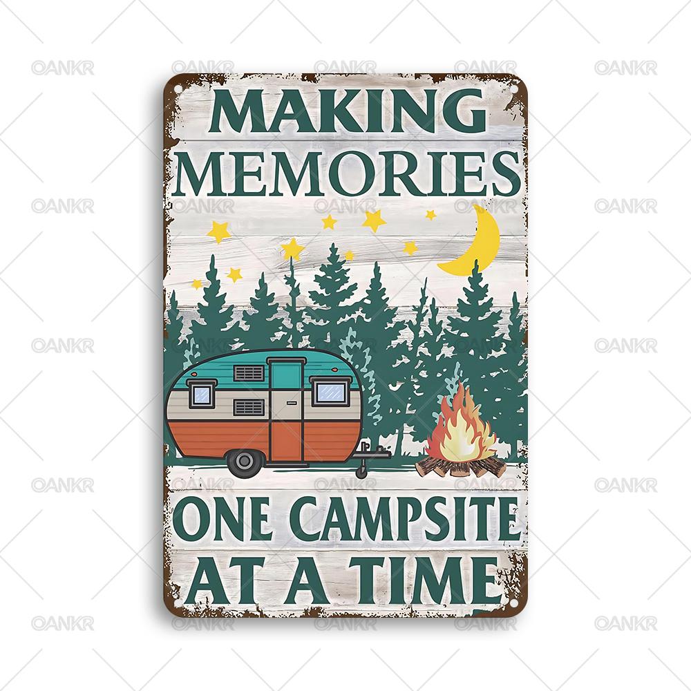 Vintage Camping Poster Metal Tin Sign Ideal Gift Making Memories Metal Signs for Backyard Garden RV Decor Plaque Accessories