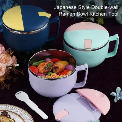 Yousheng Чаша для лапши Yousheng 900 мл/1200 мл с крышкой, ручка с защитой от ожогов, сливное отверстие, японский стиль, чаша для рамэна с двойными стенками, кухонный инструмент, ежедневное использование