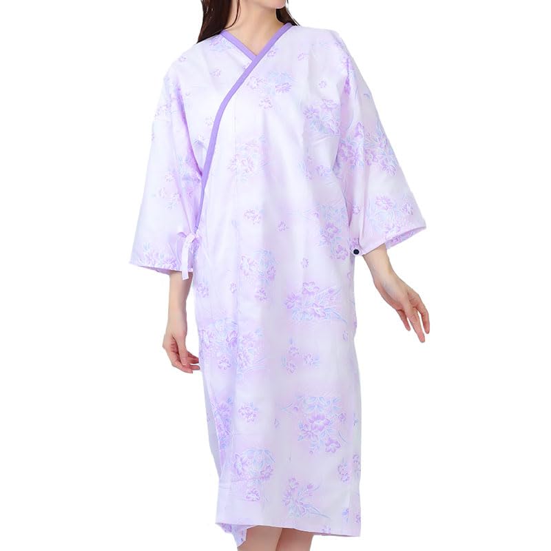 Yoneshichi Gauze for Hook and Loop Made in for Hospital Sleepwear, Purple, Medium, Caregivers, Closure, Japan, Women's, Double-Layered Gauze, 100%