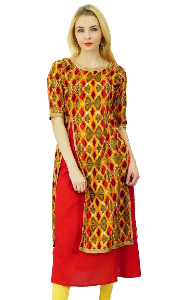 Phagun Women Ethnic Top Cotton Abstract Pattern Kurti Tunic Dress Designer