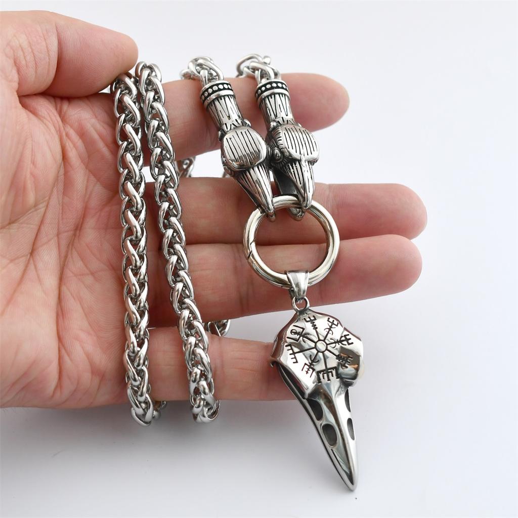 1 шт., ожерелье-цепочка с головой вороны викингов и дракона-подвеска с черепом из скандинавской мифологии и компасом викингов-мужские ювелирные изделия-амулеты