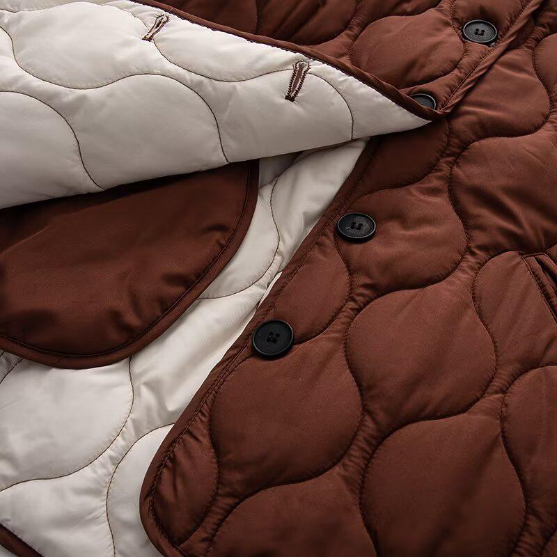 Spring 2025 Stylish Versatile Gourd-Shaped Crew Neck Long Sleeve Women's Cotton Jacket