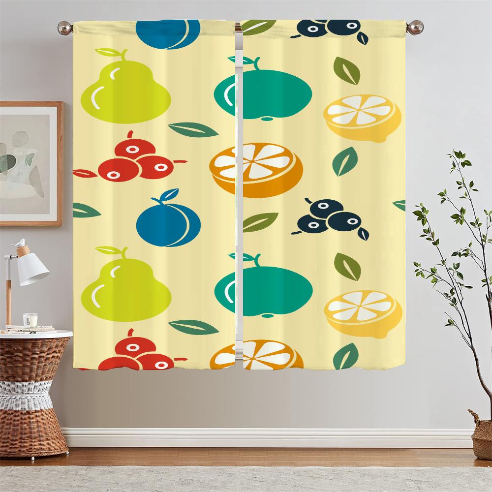 Kitchen Curtains 2 Pieces Window Curtains for Doors Cute Lemon Fruit Bathroom Curtain for Children's Room Bedroom Decoration