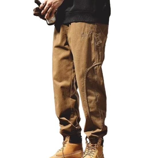 Men Harem Pants Thin Solid Color Elastic Waist Pockets Ankle-banded Drawstring Deep Crotch Wear-resistant Soft Breathable Men Cargo Pants Long