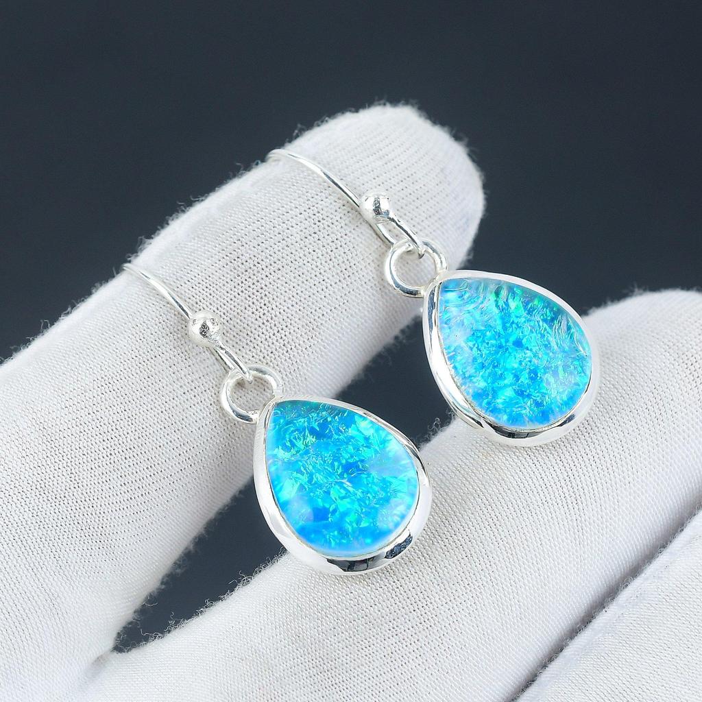Blue Triplet Opal Earring, 925 Sterling Silver Earring Beautiful Gemstone Cabochon Earring Blue Birthday Earring Gift For Her For Women