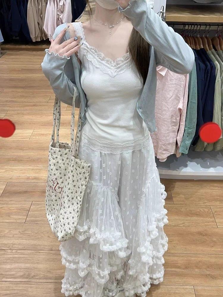 V-neck Lace Camisole Vest for Women - 92% Cotton, Plus Size, Spring/Summer Top