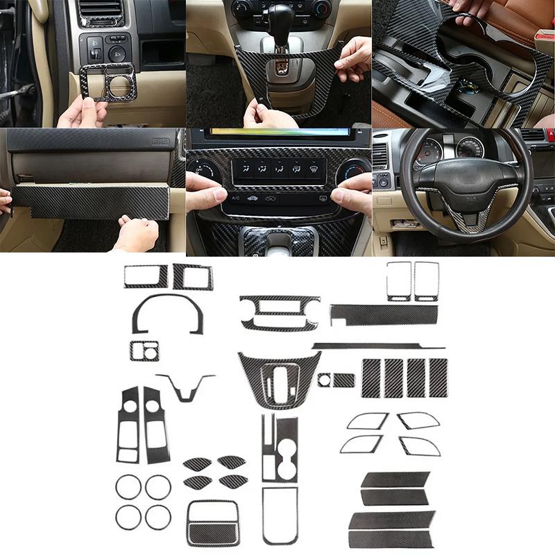For Honda CRV CR-V 2007-2011 Soft Carbon Fiber Car Dashboard Central Control Gear Shift Panel Trim Sticker Accessories