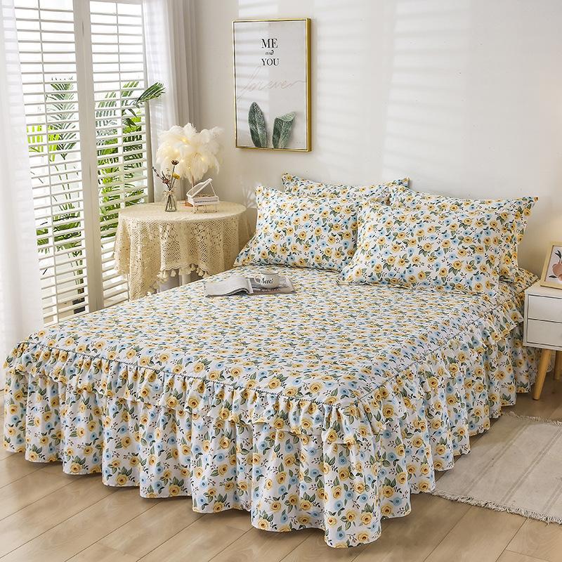 Новая хлопковая юбка-кровать с корейским принтом, хлопковая юбка-кровать, покрывало, одноместное, двойное, предметы домашнего обихода