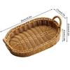 Storage Tray Round Rattan Woven Tray Fruit Breakfast Tea Storage Basket Desktop Sundries Organizer Bread Plates With Wood Handle
