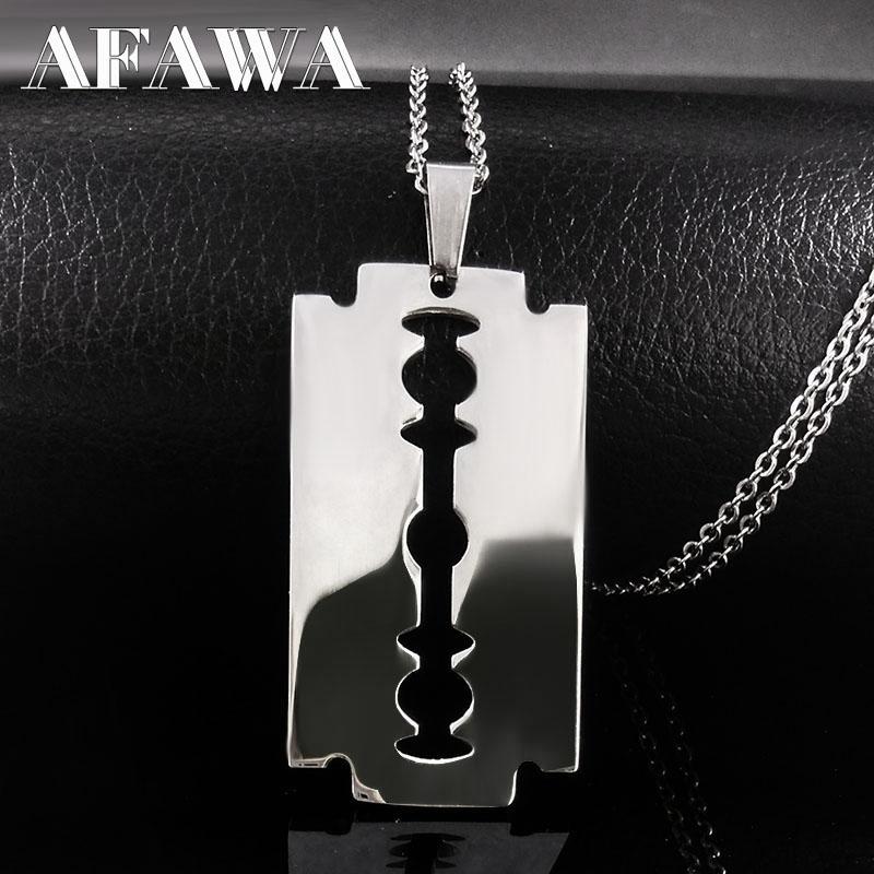 Hiphop Razor Blade Pendant Necklace Men Stainless Steel Male Knife Razorblade Shaver Shape Chain Jewelry N443S01