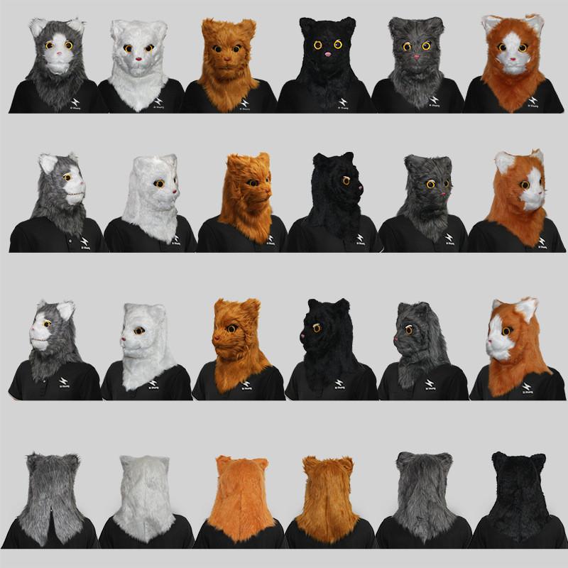 Милая игривая маска кошачьей головы с подвижной челюстью для веселых праздничных торжеств