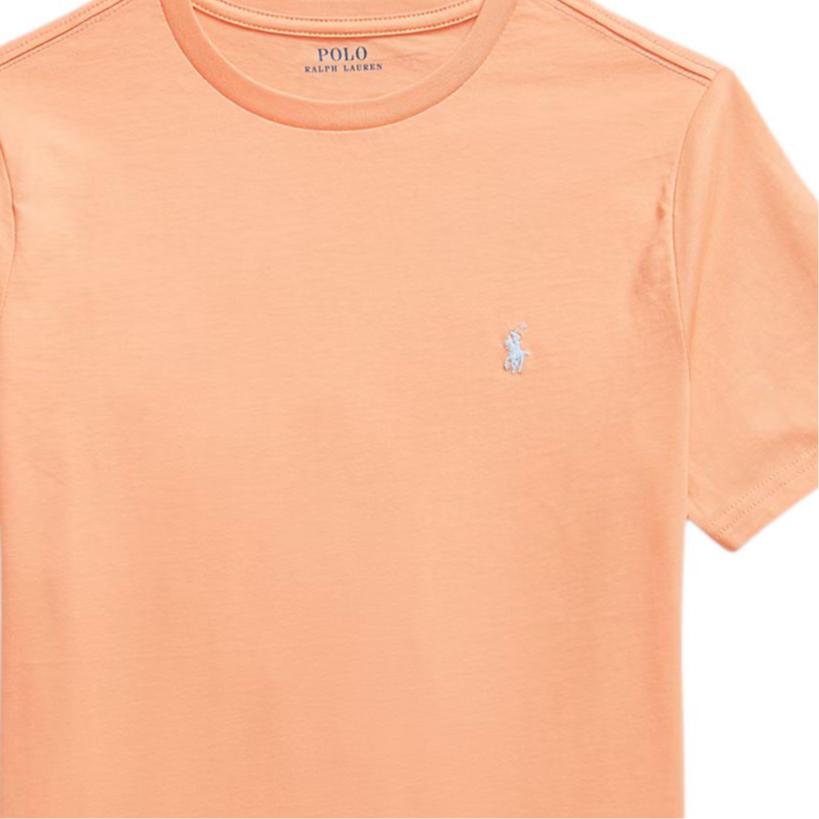 Футболка Polo Ralph Lauren с вышитым логотипом-лошадкой, однотонная, хлопковый трикотаж, круглый вырез, короткий рукав, пуловер, топы для детей, оранжевый 323832904-508