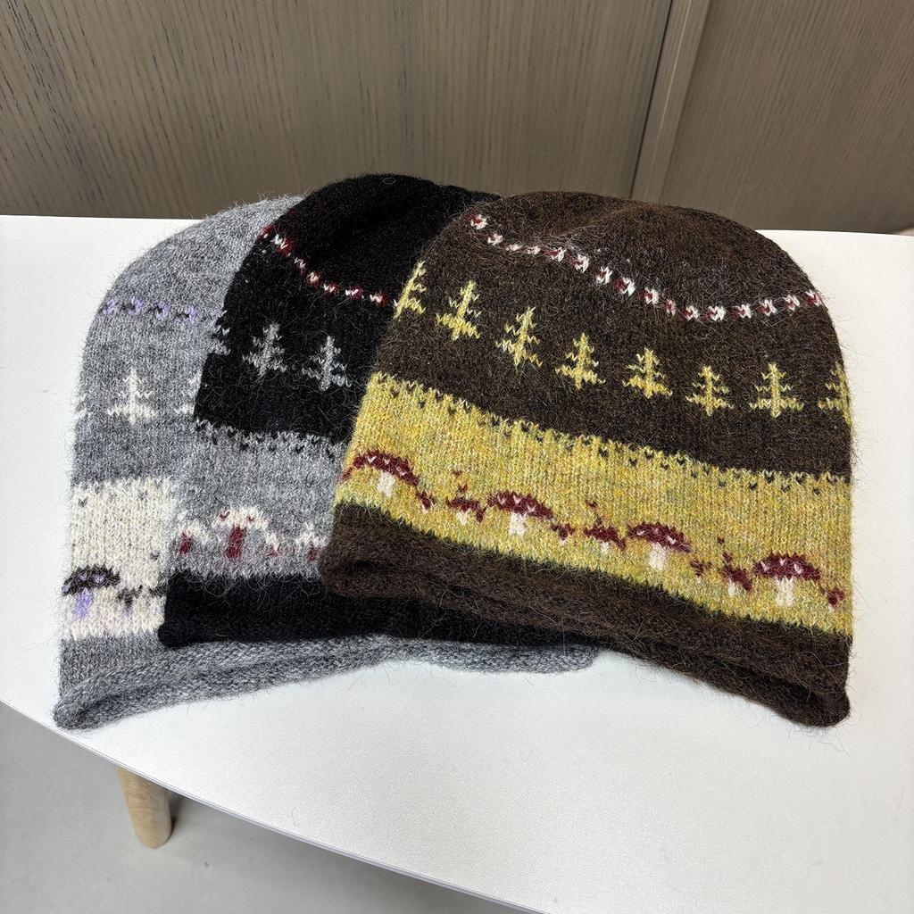Винтажная жакардовая шапка-ушанка смешанного цвета, маильярдовый коричневый, детская, осенняя, теплая, универсальная, для большого обхвата головы, утолщенная, шапка-мешок